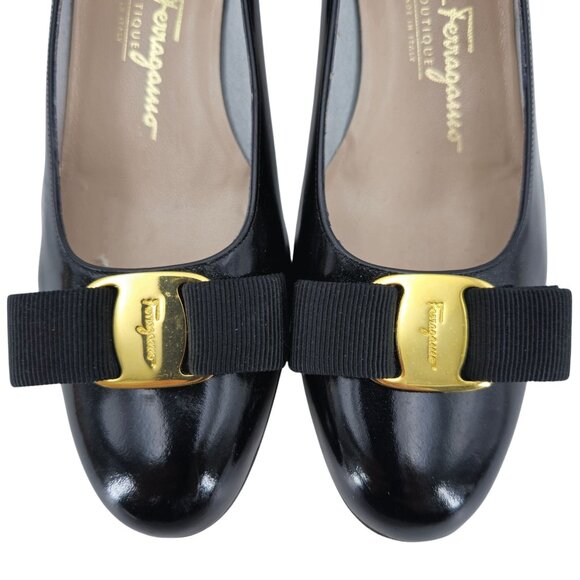 Vintage Salvatore Ferragamo Italy Womens 7B Black Leather Vara Bow Pumps Heels - Picture 2 of 11